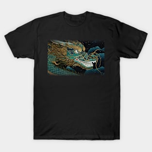 Ukiyo-e Japanese Art - Fantasy Green Dragon T-Shirt